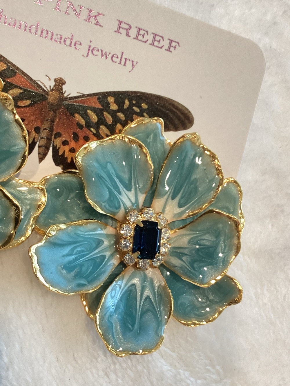 Anthropologie The Pink Reef Handpainted Earrings New Light Blue Flowers - Picture 6 of 9